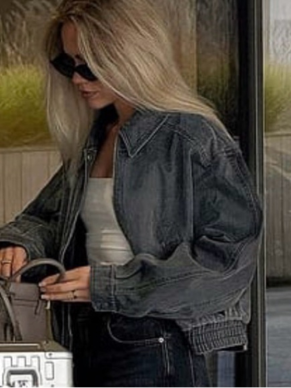 Na-Kd Washed Black Denim Bomber Jacket - Classic Cropped Women's Coat